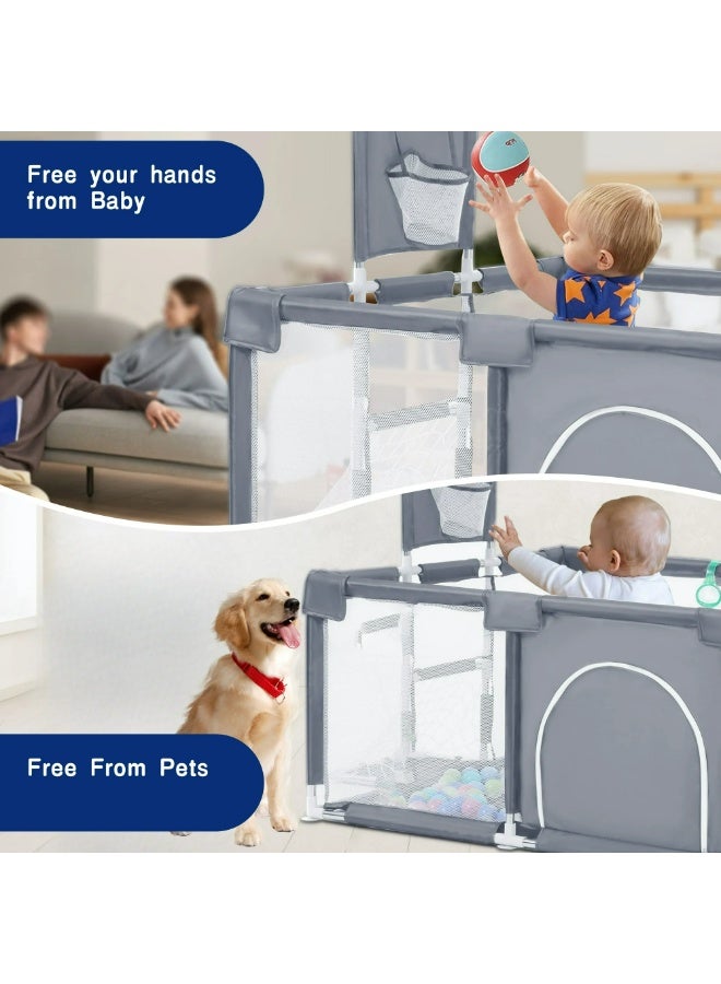 بيت كور ومحبس أطفال متكامل مع مرمى وباسكت + 100 كرة ملونة - ملعب كرة قدم منزلي وسياج أمان (180*120 سم) - Image 3